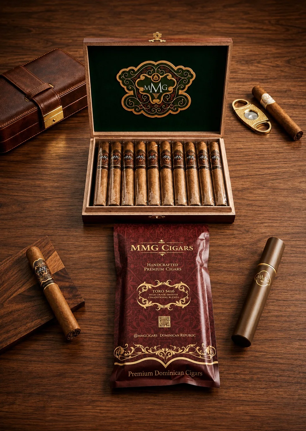 MMG Cigars – caja y bolsa premium / box and premium bag